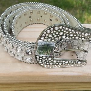 Rhinestone studded belt, snakeskin material